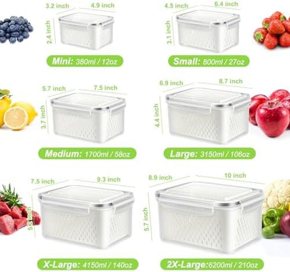 12 Pieces Fruit Storage Containers For Fridge with Removable Colanders