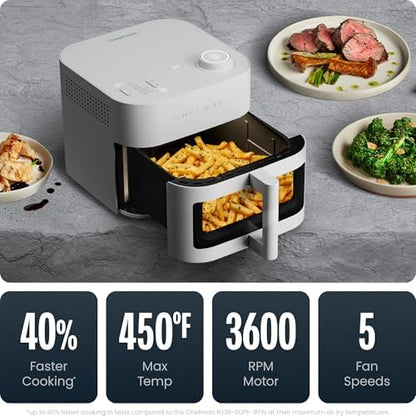Chefman Crispinator Air Fryer 7-in-1 with 8 Qt Capacity, 450°F Max Temp & TurboFry Pro Technology for Fast, Even Results, Bake, Broil, Dehydrate, Viewing Window, Nonstick Ceramic-Coated Basket