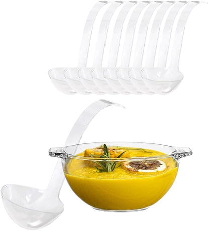 PARTY BARGAINS Clear Disposable Plastic Ladles 8 Pack Heavy Duty Soup Serving