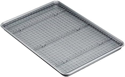 Amazon Basics Ceramic Nonstick Baking Sheet & Cooling Rack Set, Dishwasher Safe, Oven Safe, Half Sheet Size, Gray, 1-Pack