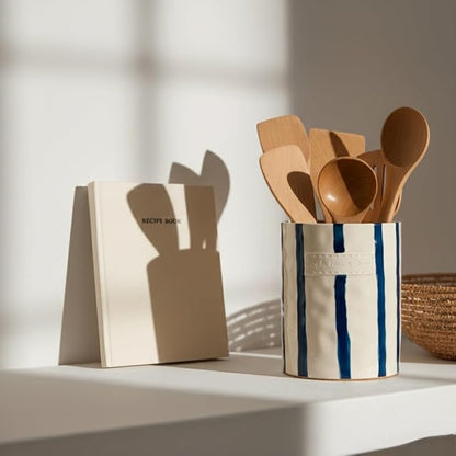 JIEMEI HOME Kitchen Utensil Holder, 7.2" Ceramic Stable Utensil Crock
