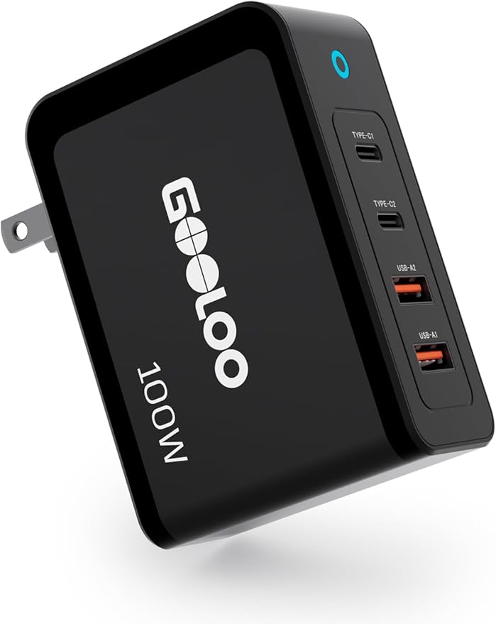 GOOLOO 100W USB C Charger Block, 4-Port Foldable Compact Fast Wall Charger