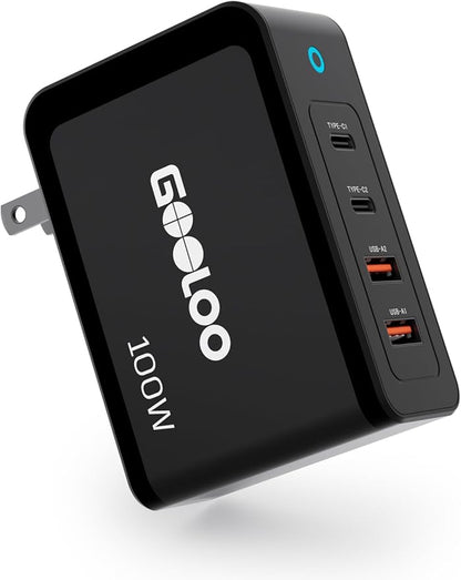 GOOLOO 100W USB C Charger Block, 4-Port Foldable Compact Fast Wall Charger