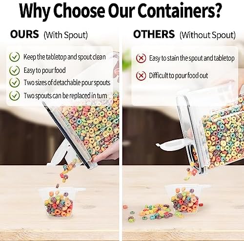 Skroam 4PCS Cereal Containers Storage [4L/135.2 oz], Airtight Food Storage Containers with Pour Spout for Kitchen & Pantry Organization Storage, Plastic Cereal Dispensers, Measuring Cup & 20 Labels