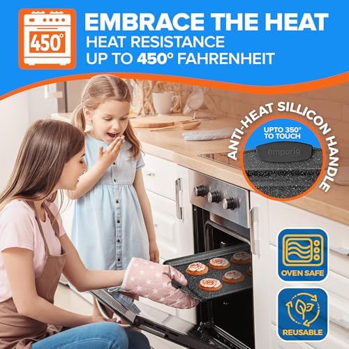 Emporio Kitchen Baking Pan Set - Nonstick Coating, Carbon Steel Bakeware Sets with Gray Silicone Handles, PFOA, PFOS, PTFE Free, Recipe Booklet Included, Oven Safe Tray (Up To 450° F), Set of 6 - Gray