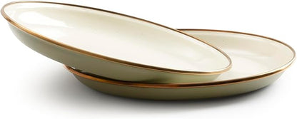 Barebones 2-Tone Salad Plate - Set of 2, 8-Inch Salad Plate - Enamelware Plates - Durable Kitchen or Camping Plates (Olive Drab)