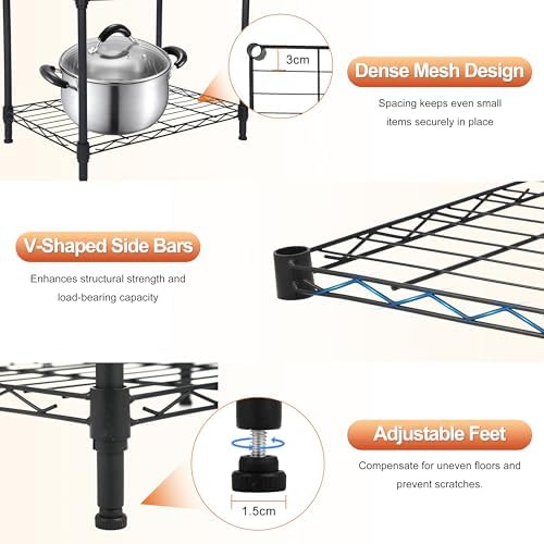 Whitmor 3 Tier Storage Shelves, Heavy Duty Metal Shelving, 400 lbs Capacity per Shelf, 1200 lbs Total, Easy Assembly for Kitchen, Garage, Plant, 18" L x 12" W x 26.4" H, Black