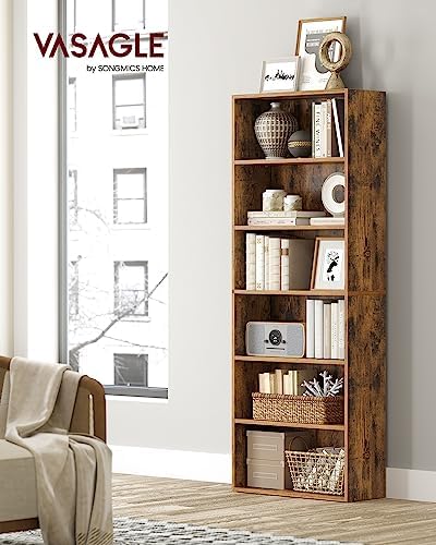 VASAGLE Set of 2 6-Tier Open Bookshelves, Adjustable Storage Shelves