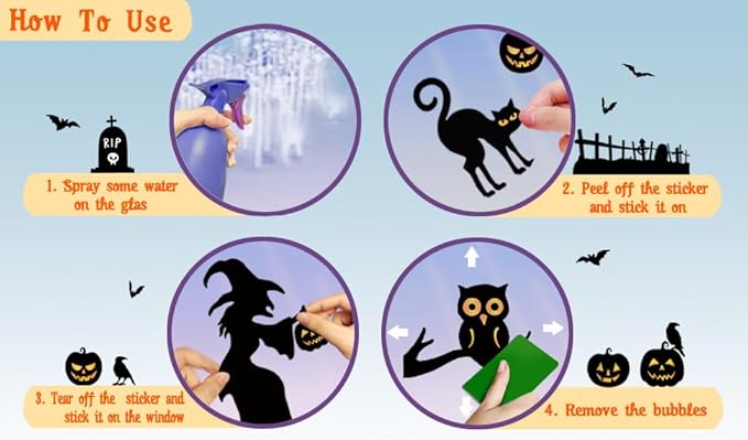 150 Pcs Halloween Window Clings Halloween Decor Indoor Bats Window Decoration | Large-Size Double-Side Witches Skeletons Windo Stickers Clings Hallowee Party Decoration Reusable & Removable