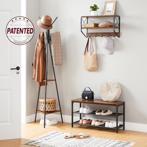 VASAGLE Coat Rack Freestanding, Hall Tree with 2 Shelves
