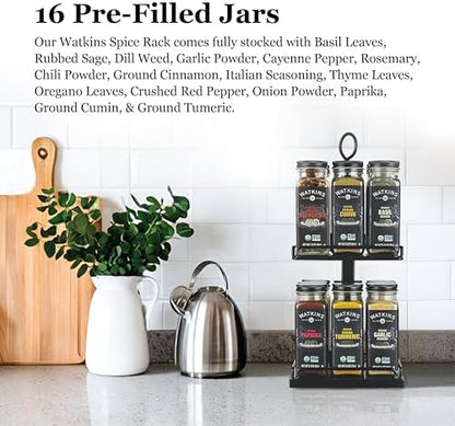 Watkins Countertop Two Tier Rotating Spice Rack, Includes 16 Watkins Organic Spices (16608)