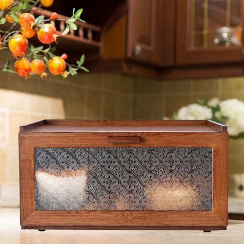 ETMI Vintage Bread Box for Kitchen Countertop - Retro Brown Bread Storage Box Breadbox