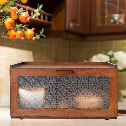 ETMI Vintage Bread Box for Kitchen Countertop - Retro Brown Bread Storage Box Breadbox