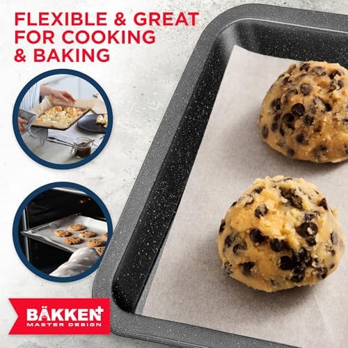 BAKKEN Kitchen Baking Pans - Nonstick Gray Coating, 13.18’’ × 8.66’’ Commercial Grade Carbon Steel Cookie Sheet, Baking Kitchen Essentials, PFOA, PFOS, PTFE Free, Oven Safe Tray (450° F), Gray Marble