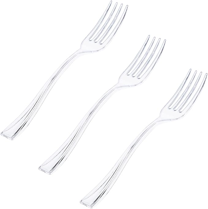 WDF 300 Mini Forks - 4 Inch Clear Plastic Heavy Duty Tasting Forks for Appetizers