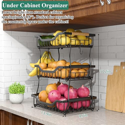 OKZEST 3-Tier Fruit Basket Fits Under Standard Upper Cabinet, 17.2" H
