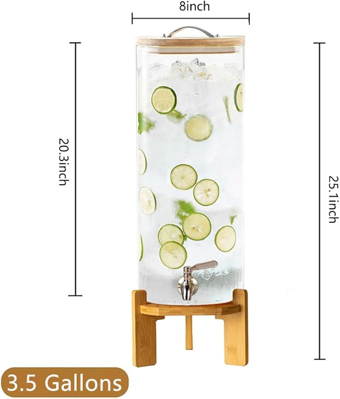 Beverage Dispenser, 3.5 Gallon Glass Drink Dispenser