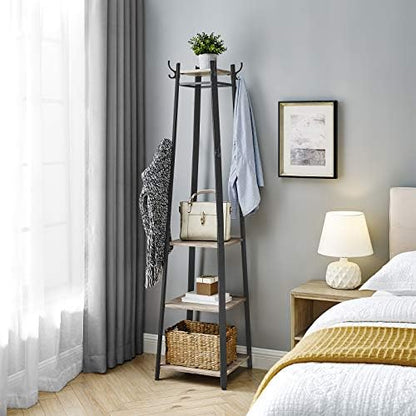 VASAGLE Coat Rack Freestanding, Hall Tree with 4 Shelves