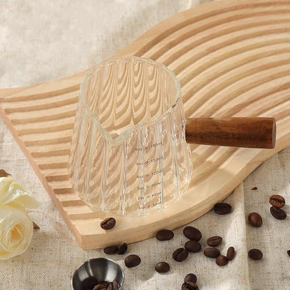 Wooden Handle Coffee Cup with Scale, Espresso Accessories Double Scale Glass