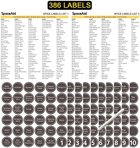 SpaceAid Spice Rack Organizer with 36 Spice Jars, 386 Spice Labels, Chalk Marker and Funnel Set for Cabinet, Countertop, Pantry, Cupboard or Door & Wall Mount - 36 Jars, 17.2" W × 10.8" H, Black