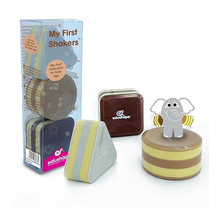 Edushape My First Shakers Boho Chic Basic Shapes - Baby Maracas with Soothing Sound - Musical Egg Shakers for Babies - Grasping and Teething Rattle Toys - Enhances Tummy Time, Sensory Development