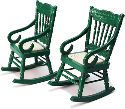 Dollhouse Miniature Rocking Chair 1:12 Scale Wooden Furniture Accessories Tiny Mini House Home Outdoor Cake Topper Decoration Model Living Room Scene Christmas Craft Displays (Green)