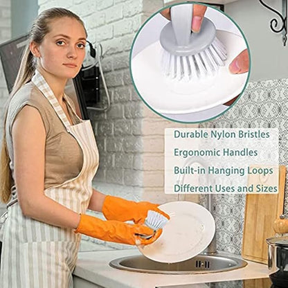 Dish & Bottle Brush Set, 4-Piece Kitchen Cleaning Brushes, Plastic Handles