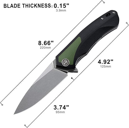 Petrified fish PF838 3.74" D2 steel folding knife outdoor tactical pocket knives G10 handle camping hunting Cutter EDC tool (Green, Stonewash)