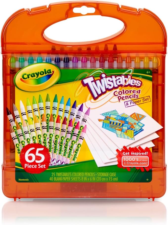 Crayola Twistables Colored Pencils Set 65 pieces (25 pencils + 40 paper sheets), Kids Drawing Kit, Portable Art Case, Kids Colored Pencils, Coloring Supplies, Gifts.