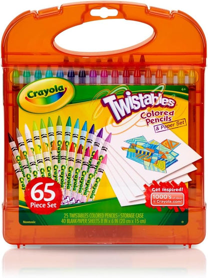Crayola Twistables Colored Pencils Set 65 pieces (25 pencils + 40 paper sheets), Kids Drawing Kit, Portable Art Case, Kids Colored Pencils, Coloring Supplies, Gifts.