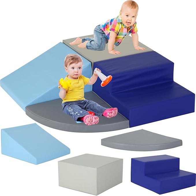 Kids Corner Climber 4-Piece Set Climbing Toys for Toddlers 1-3, Soft Babies Climb Foam Play Set Safe Indoor Baby Crawling Blocks Children Foam Toys for Kids Crawling and Sliding, Blue