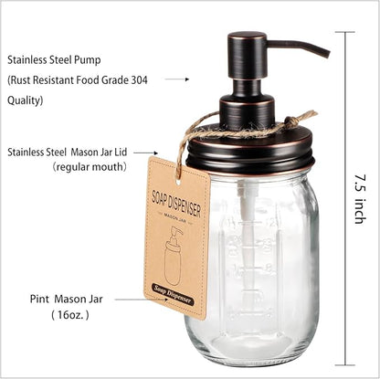 Amolliar Mason Jar Liquid Soap Dispenser, Rustproof Stainless Steel Replacement