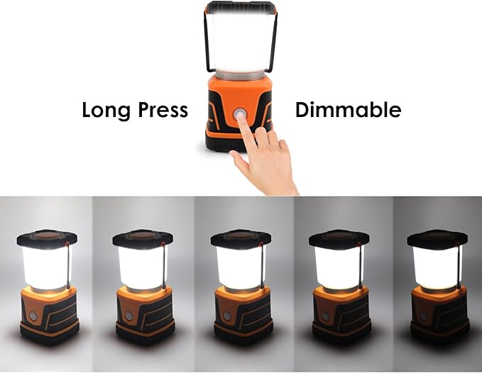 LED Camping lamp Super Bright 1500 lumens 4 Light Modes Dimmable searchlight Battery-Powered Emergency lamp Suitable for Night Hiking Tent Lighting Emergencies Power outages (Orange X2)