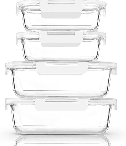 [80 oz & 36 oz]Extra Large Glass Food Storage/Baking Containers Set with Lids, 2 Pack 80 oz(10 cup)&2 Pack 36 oz (4.5 cup)Airtight Glass Container,Microwave,Oven,Freezer and Dishwasher, White