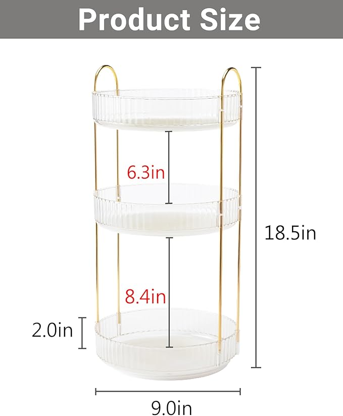 Asayuee 360 Rotating Makeup Organizer, 3 Tier Large Capacity Make Up Organizers
