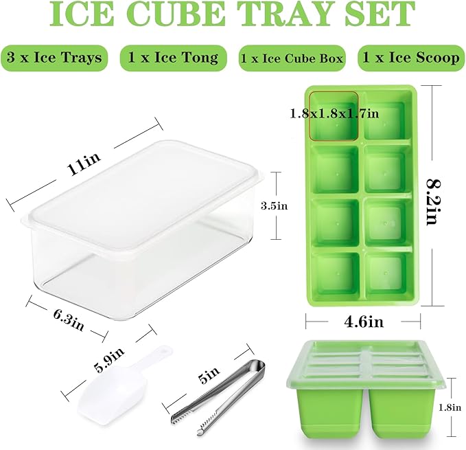 Ice Trays for Freezer with Lid and Bin, JRISBO 6 Pack Silicone Ice Cube Tray
