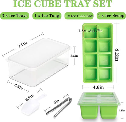 Ice Trays for Freezer with Lid and Bin, JRISBO 6 Pack Silicone Ice Cube Tray