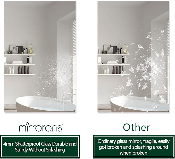 Mirrorons Frameless Mirror, Wall Mirror 48" x 30", Modern Bathroom Mirrors