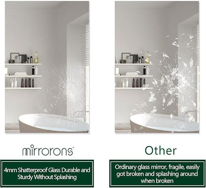 Mirrorons Frameless Mirror, Wall Mirror 48" x 30", Modern Bathroom Mirrors