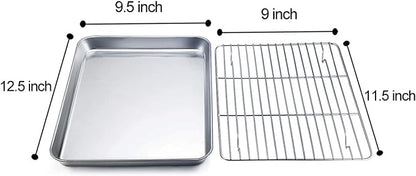 TeamFar Baking Tray and Rack Set, Stainless Steel Baking Pan Cookie Sheet