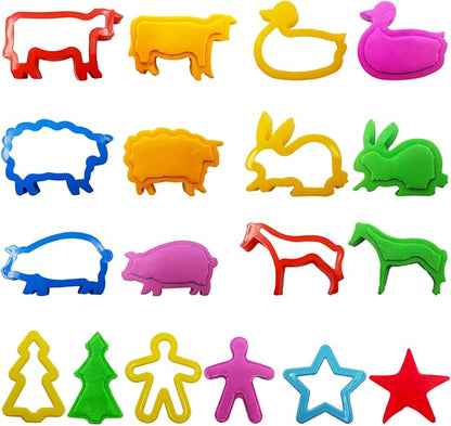 FRIMOONY Dough Tools Set for Kids, Various Plastic Animal Molds, Rolling Pins