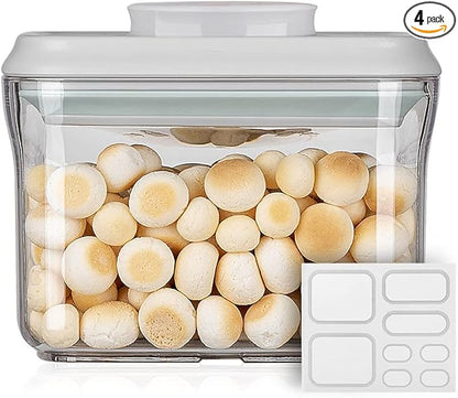 Ankou Airtight Food Storage Container - 0.32 QT （380ml Small Pop Up Food Containers With Lids, Bpa Free Stackable Container for Sugar Tea Candy- 8 Labels - Clear