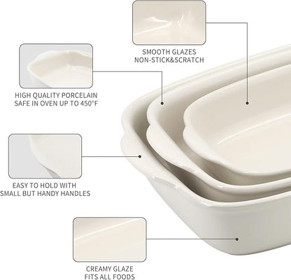 3-Pack Ceramic Baking Dishes Set, Heavy-Duty Oven-Safe Stoneware, Deep