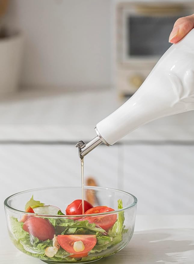 HOMBENE Ceramic Oil & Vinegar Dispenser Set, 12 oz/350ml, 2 Pack, Dripless Spout