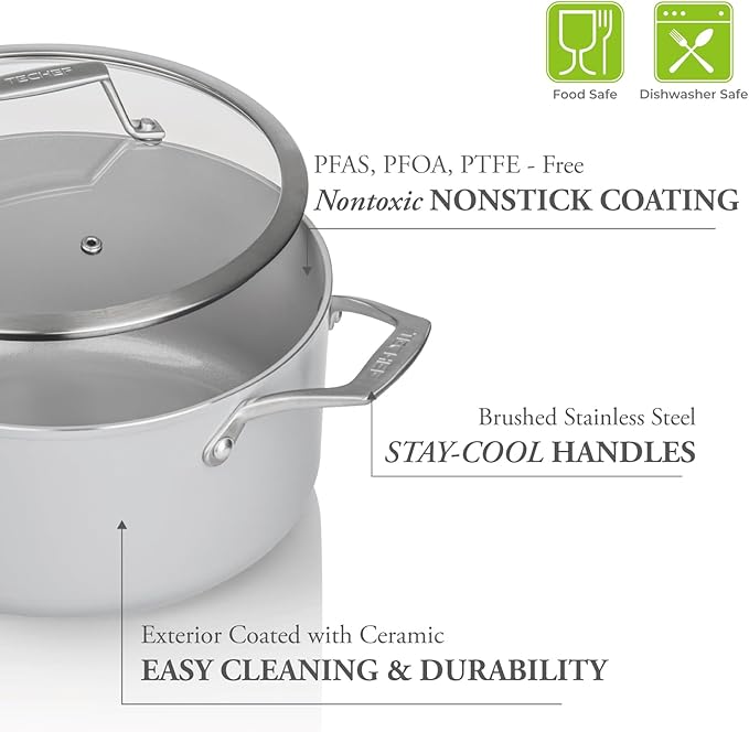 TECHEF - CeraTerra Collection, 5-quart Ceramic Nonstick Soup Pot with Glass Lid (PFAS, PTFE, and PFOA Free), Made in Korea (5-quart)