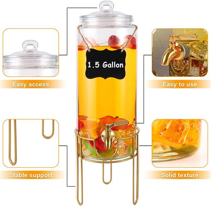 1.5 Gallon Drink dispenser, Glass Beverage Dispenser