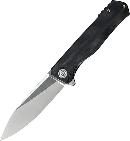 Petrified fish G10 handle D2 steel blade 2CR13 liner ball bearing flipper folding knife camping hunting EDC pocket tool PF818 (Black, Satin)