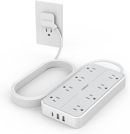 Power Strip Surge Protector 10 FT, TESSAN Flat Plug Extension Cord