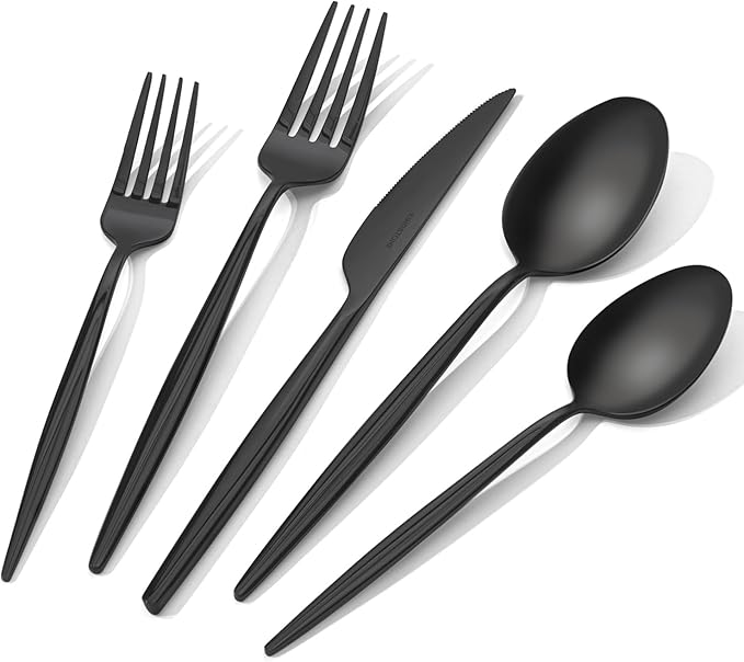 KINGSTONE Silverware Set, 20-Piece Flatware Set Cutlery Set Premium 18/10 Stainless Steel, Tableware Include Forks Knives Spoons for Home Kitchen Restaurant Wedding, Dishwasher Safe,Black