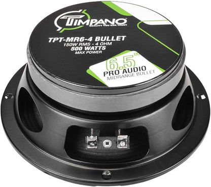 Timpano 1000 Watts Midrange Speakers for Car Audio Systems TPT-MR6-4 Bullet 4 Ohm Shallow PRO Audio Mid Range Loudspeaker (Bundle 2 Speakers)